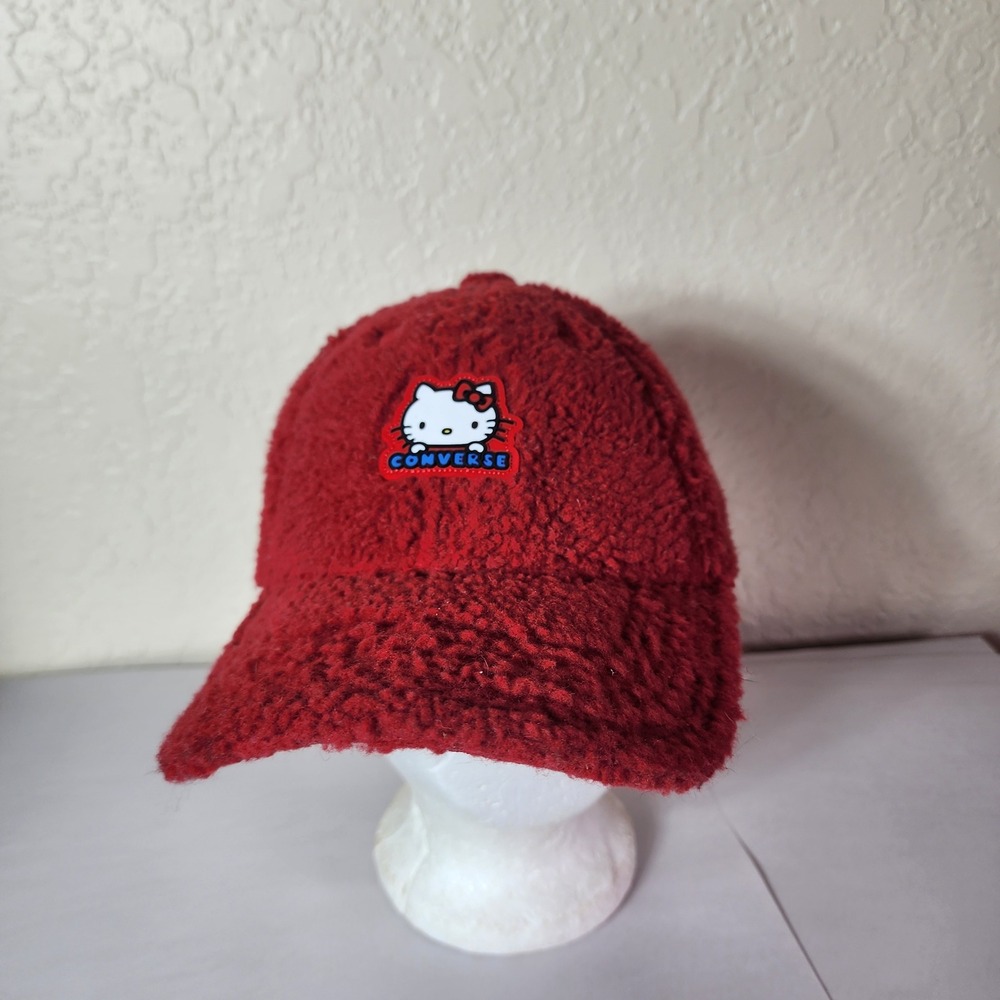 Converse Hello Kitty Sherpa Dad Hat Fiery Red Faux Fur Adjustable Cap 100156229
